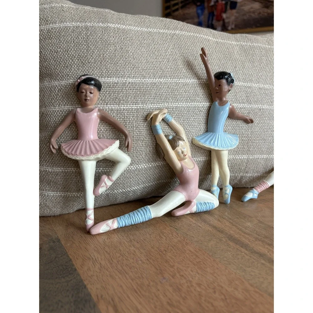 Vintage Burwood Ballerina Wall Plaques Set of 4 Pink Blue Nursery Decor 1990s